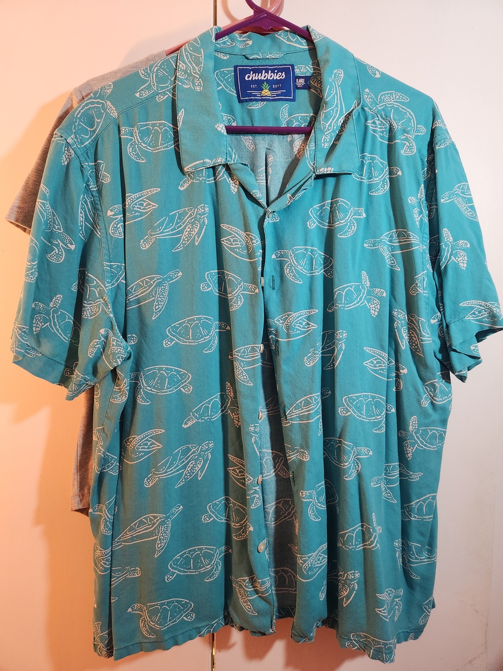 chubbies Teal Sea Turtle Print Short-Sleeve Camp Shirt Flowy Fabric Xl